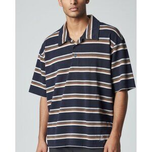 Striped Navy Collared Polo Shirt By Salty Casual Streetwear